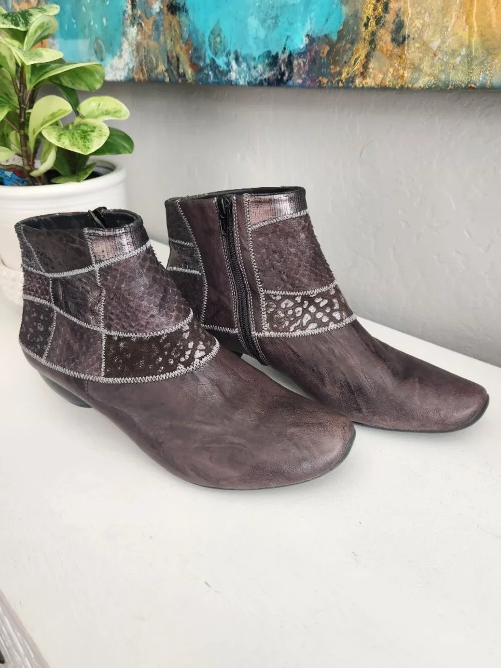 AIDA Brown Leather Patchwork Ankle Boot | 41 (US 9.5)